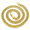 Oro Laminado Basic Necklace, Gold Filled Style Miami Cuban Design, Polished, Golden Finish, 04.63.0130.1.22 (250 Gauge, 09 MM Thickness, 22 Inches Length)