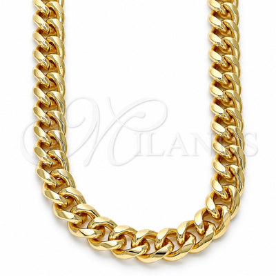 Oro Laminado Basic Necklace, Gold Filled Style Miami Cuban Design, Polished, Golden Finish, 04.63.0130.1.22 (250 Gauge, 09 MM Thickness, 22 Inches Length)