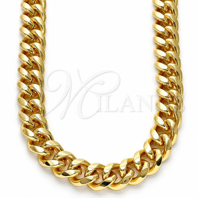 Oro Laminado Basic Necklace, Gold Filled Style Miami Cuban Design, Polished, Golden Finish, 04.63.1414.30 (300 Gauge, 11 MM Thickness, 30 Inches Length)