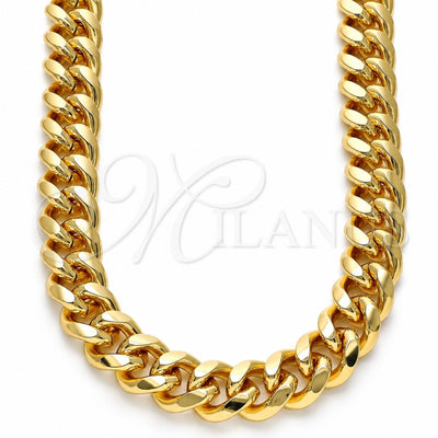 Oro Laminado Basic Necklace, Gold Filled Style Miami Cuban Design, Polished, Golden Finish, 04.63.1414.24 (300 Gauge, 11 MM Thickness, 24 Inches Length)