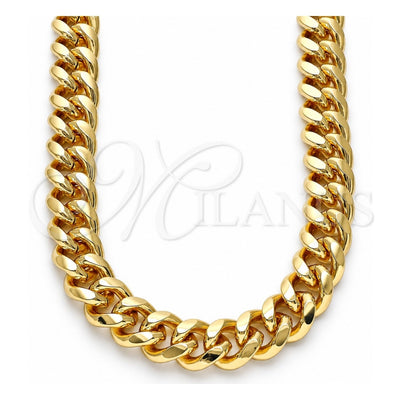 Oro Laminado Basic Necklace, Gold Filled Style Miami Cuban Design, Polished, Golden Finish, 04.63.1414.22 (300 Gauge, 11 MM Thickness, 22 Inches Length)