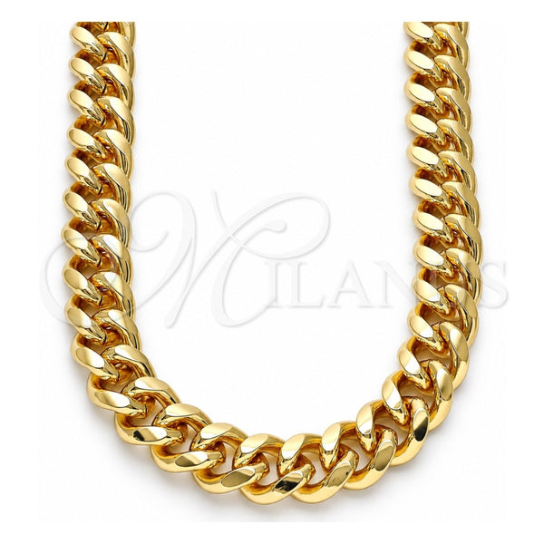 Oro Laminado Basic Necklace, Gold Filled Style Miami Cuban Design, Polished, Golden Finish, 04.63.1414.22 (300 Gauge, 11 MM Thickness, 22 Inches Length)