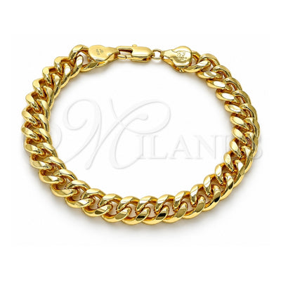 Oro Laminado Basic Anklet, Gold Filled Style Miami Cuban Design, Polished, Golden Finish, 04.63.1414.10 (300 Gauge, 11 MM Thickness, 10 Inches Length)