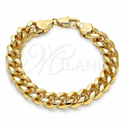 Oro Laminado Basic Bracelet, Gold Filled Style Miami Cuban Design, Polished, Golden Finish, 04.63.1414.08 (300 Gauge, 11 MM Thickness, 8 Inches Length)