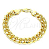 Oro Laminado Basic Bracelet, Gold Filled Style Miami Cuban Design, Polished, Golden Finish, 04.63.1414.08 (300 Gauge, 11 MM Thickness, 8 Inches Length)