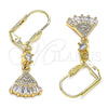 Oro Laminado Long Earring, Gold Filled Style Baguette Design, with White Cubic Zirconia and White Micro Pave, Polished, Golden Finish, 02.213.0316