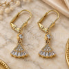 Oro Laminado Long Earring, Gold Filled Style Baguette Design, with White Cubic Zirconia and White Micro Pave, Polished, Golden Finish, 02.213.0316