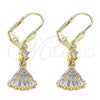 Oro Laminado Long Earring, Gold Filled Style Baguette Design, with White Cubic Zirconia and White Micro Pave, Polished, Golden Finish, 02.213.0316