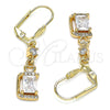 Oro Laminado Long Earring, Gold Filled Style Heart Design, with White Cubic Zirconia and White Micro Pave, Polished, Golden Finish, 02.213.0317