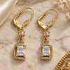 Oro Laminado Long Earring, Gold Filled Style Heart Design, with White Cubic Zirconia and White Micro Pave, Polished, Golden Finish, 02.213.0317