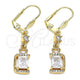 Oro Laminado Long Earring, Gold Filled Style Heart Design, with White Cubic Zirconia and White Micro Pave, Polished, Golden Finish, 02.213.0317