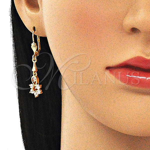 Gold Filled Ring — Long Earring Teardrop and Flower Design with White — alternate product view — SKU 145548 | Oro Laminado anillo — Long Earring Teardrop and flor diseño with blanco — SKU 145548