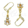 Oro Laminado Long Earring, Gold Filled Style Teardrop and Flower Design, with White Cubic Zirconia, Polished, Golden Finish, 02.213.0318
