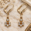 Oro Laminado Long Earring, Gold Filled Style Teardrop and Flower Design, with White Cubic Zirconia, Polished, Golden Finish, 02.213.0318