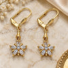 Oro Laminado Long Earring, Gold Filled Style Flower Design, with White Cubic Zirconia, Polished, Golden Finish, 02.213.0320