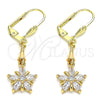 Oro Laminado Long Earring, Gold Filled Style Flower Design, with White Cubic Zirconia, Polished, Golden Finish, 02.213.0320