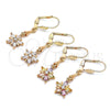 Oro Laminado Long Earring, Gold Filled Style Flower Design, with White Cubic Zirconia, Polished, Golden Finish, 02.213.0320