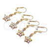 Oro Laminado Long Earring, Gold Filled Style Flower Design, with White Cubic Zirconia, Polished, Golden Finish, 02.213.0320