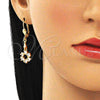 Oro Laminado Long Earring, Gold Filled Style Flower Design, with White Cubic Zirconia, Polished, Golden Finish, 02.213.0329
