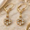 Oro Laminado Long Earring, Gold Filled Style Flower Design, with White Cubic Zirconia, Polished, Golden Finish, 02.213.0329