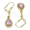 Oro Laminado Long Earring, Gold Filled Style Teardrop Design, with Pink Cubic Zirconia and White Micro Pave, Polished, Golden Finish, 02.213.0334.1
