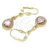 Oro Laminado Long Earring, Gold Filled Style Teardrop Design, with Pink Cubic Zirconia and White Micro Pave, Polished, Golden Finish, 02.213.0334.1