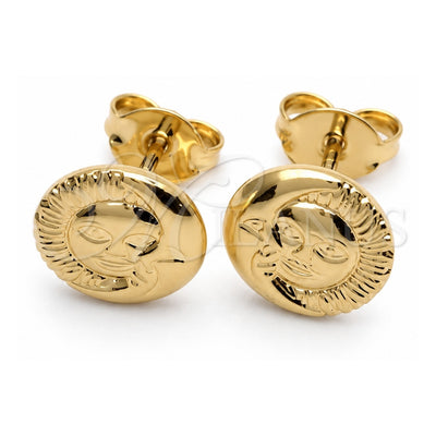 Oro Laminado Stud Earring, Gold Filled Style Sun and Moon Design, Polished, Golden Finish, 02.58.0025