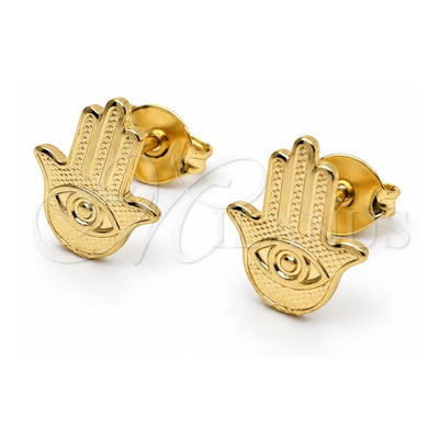 Oro Laminado Stud Earring, Gold Filled Style Judaica and Hand of God Design, Polished, Golden Finish, 02.58.0026