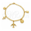 Oro Laminado Charm Bracelet, Gold Filled Style Turtle and Sun Design, Polished, Golden Finish, 03.58.0062.07 (0.80 Gauge, 03 MM Thickness, 7 Inches Length)
