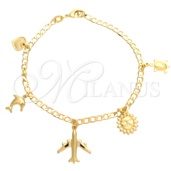 Gold Filled Bracelet — Charm Bracelet Turtle and Sun Design Polished 03.58. — main product view — SKU 145588 | Oro Laminado brazalete — Charm Bracelet Turtle and Sun diseño pulido 03.58. — SKU 145588