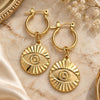 Oro Laminado Small Hoop, Gold Filled Style Evil Eye Design, Polished, Golden Finish, 02.58.0034.12