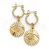 Oro Laminado Small Hoop, Gold Filled Style Evil Eye Design, Polished, Golden Finish, 02.58.0034.12