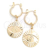 Oro Laminado Small Hoop, Gold Filled Style Evil Eye Design, Polished, Golden Finish, 02.58.0034.12