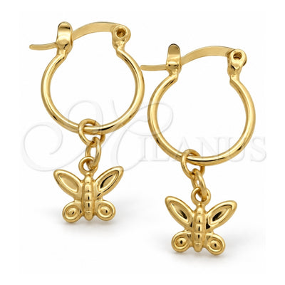 Oro Laminado Small Hoop, Gold Filled Style Butterfly Design, Polished, Golden Finish, 02.58.0036.12