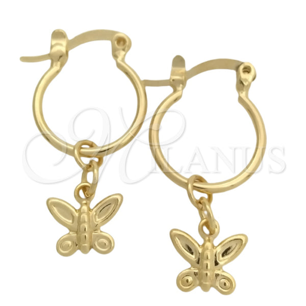 Gold Filled Hoop Earrings — Small Hoop Butterfly Design Polished 02.58. — main product view — SKU 145594 | Oro Laminado aretes de aro — Small Hoop Butterfly diseño pulido 02.58. — SKU 145594
