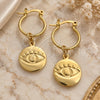 Oro Laminado Small Hoop, Gold Filled Style Evil Eye Design, Polished, Golden Finish, 02.58.0037.12