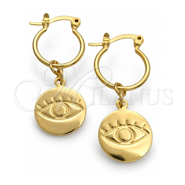Oro Laminado Small Hoop, Gold Filled Style Evil Eye Design, Polished, Golden Finish, 02.58.0037.12