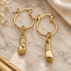 Oro Laminado Small Hoop, Gold Filled Style Figa Hand Design, Polished, Golden Finish, 02.58.0038.12
