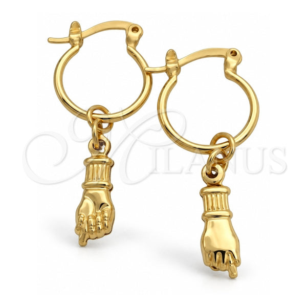 Oro Laminado Small Hoop, Gold Filled Style Figa Hand Design, Polished, Golden Finish, 02.58.0038.12
