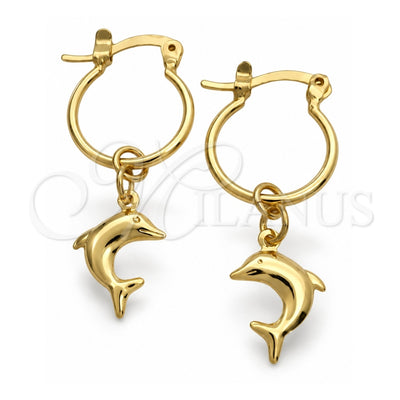 Oro Laminado Small Hoop, Gold Filled Style Dolphin Design, Polished, Golden Finish, 02.58.0039.12
