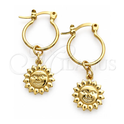 Oro Laminado Small Hoop, Gold Filled Style Sun Design, Polished, Golden Finish, 02.58.0041.12