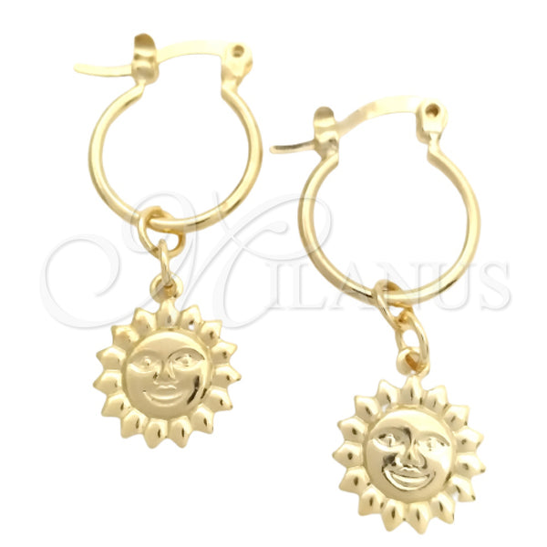 Gold Filled Hoop Earrings — Small Hoop Sun Design Polished 02.58. — main product view — SKU 145599 | Oro Laminado aretes de aro — Small Hoop Sun diseño pulido 02.58. — SKU 145599