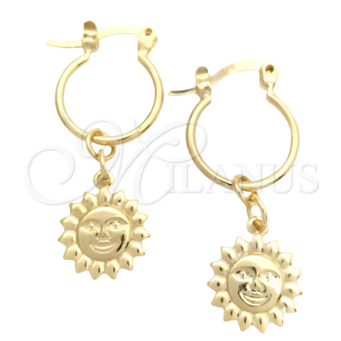 Oro Laminado Small Hoop, Gold Filled Style Sun Design, Polished, Golden Finish, 02.58.0041.12