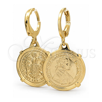 Oro Laminado Small Hoop, Gold Filled Style Coin Design, Polished, Golden Finish, 02.58.0043.10