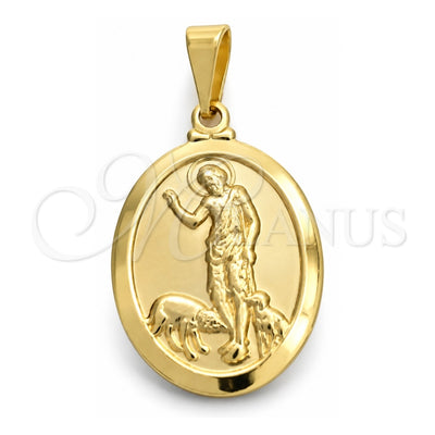 Oro Laminado Religious Pendant, Gold Filled Style San Lazaro Design, Polished, Golden Finish, 05.58.0003