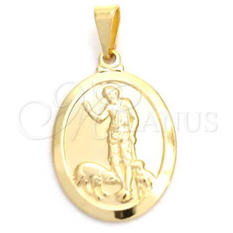 Oro Laminado Religious Pendant, Gold Filled Style San Lazaro Design, Polished, Golden Finish, 05.58.0003