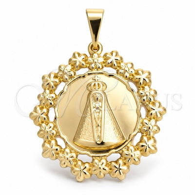 Oro Laminado Religious Pendant, Gold Filled Style Caridad del Cobre Design, Polished, Golden Finish, 05.58.0006