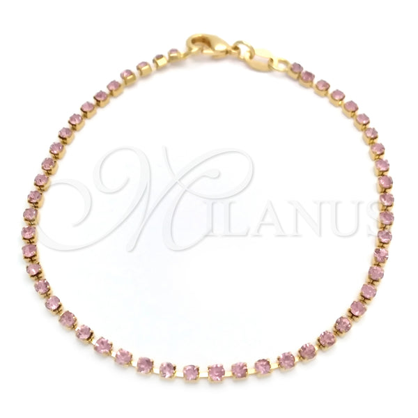 Oro Laminado Tennis Bracelet, Gold Filled Style with Pink Cubic Zirconia, Polished, Golden Finish, 03.58.0065.3.07 (02 MM Thickness, 7 Inches Length)