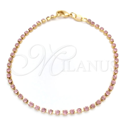 Oro Laminado Tennis Bracelet, Gold Filled Style with Pink Cubic Zirconia, Polished, Golden Finish, 03.58.0065.3.07 (02 MM Thickness, 7 Inches Length)