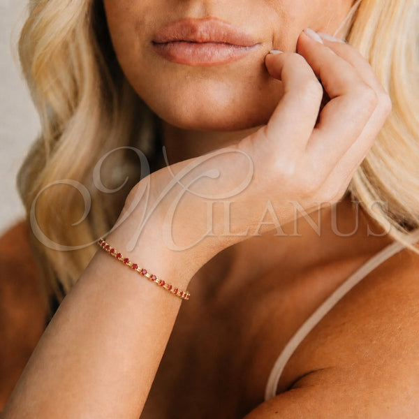 Oro Laminado Tennis Bracelet, Gold Filled Style with Garnet Cubic Zirconia, Polished, Golden Finish, 03.58.0065.4.07 (02 MM Thickness, 7 Inches Length)